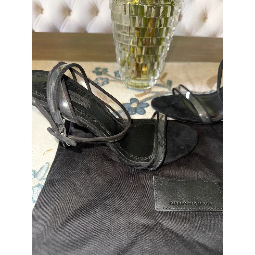 Alexander Wang Atalya‎ Black Suede Sandals Clear Strap Heels Size 38 - Picture 4 of 10